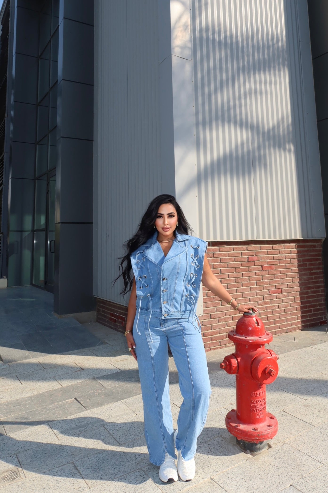 Lace-Up Denim Set