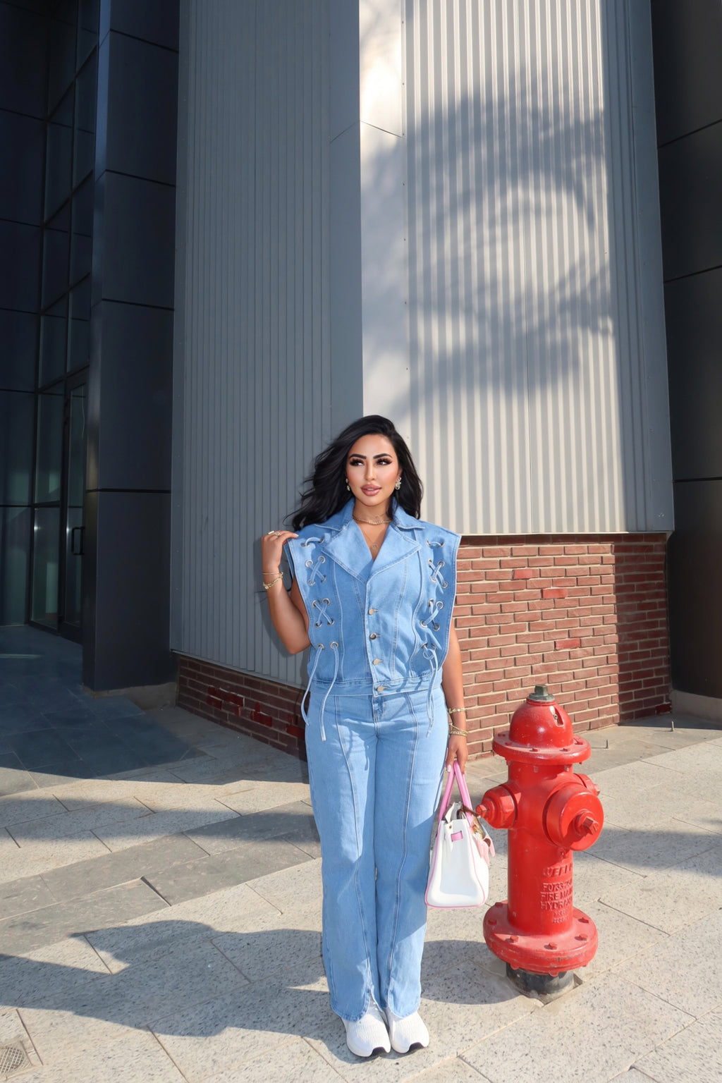Lace-Up Denim Set
