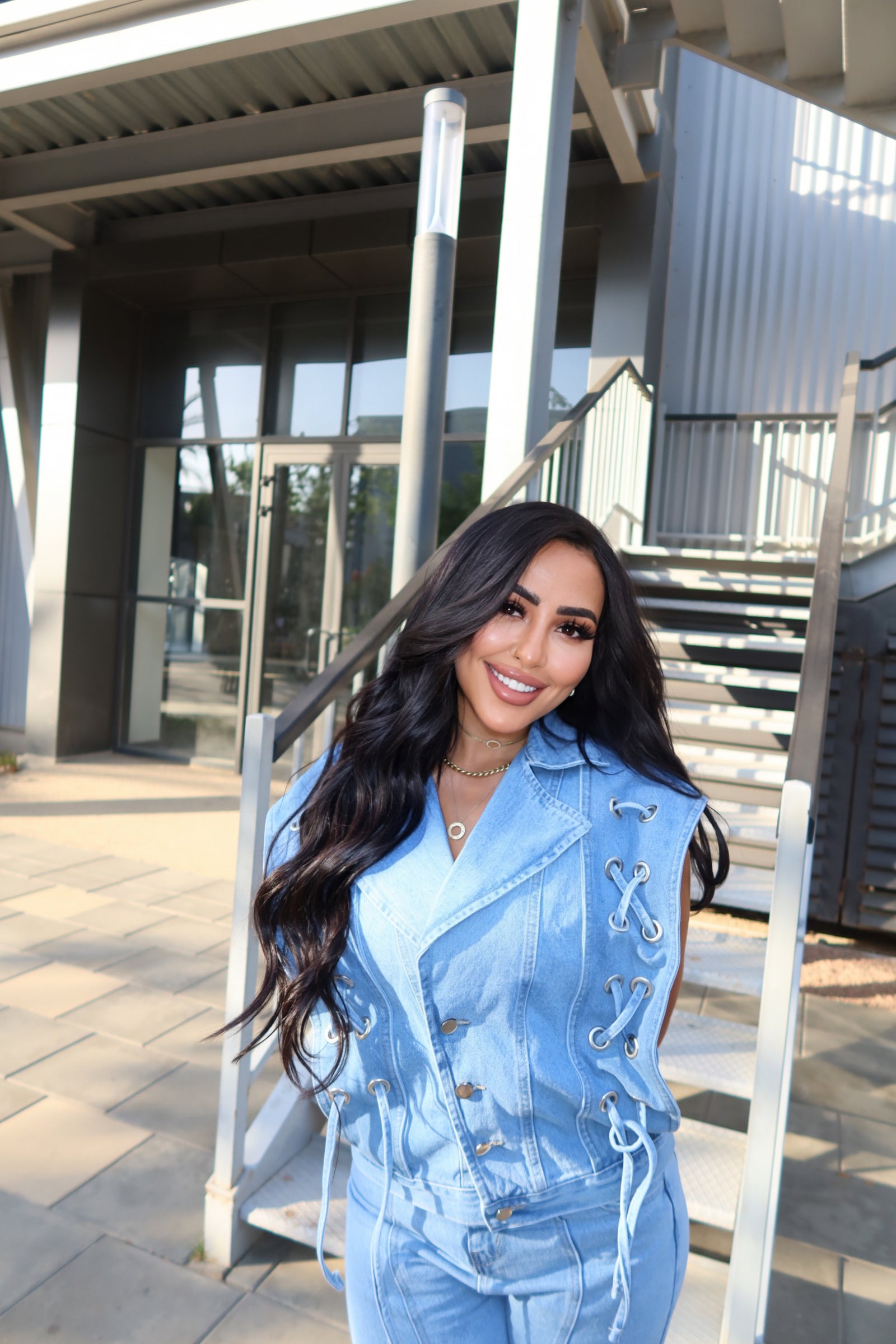 Lace-Up Denim Set